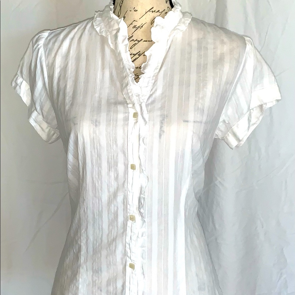 Van Heusen studio white button down blouse with ruffles, size medium
